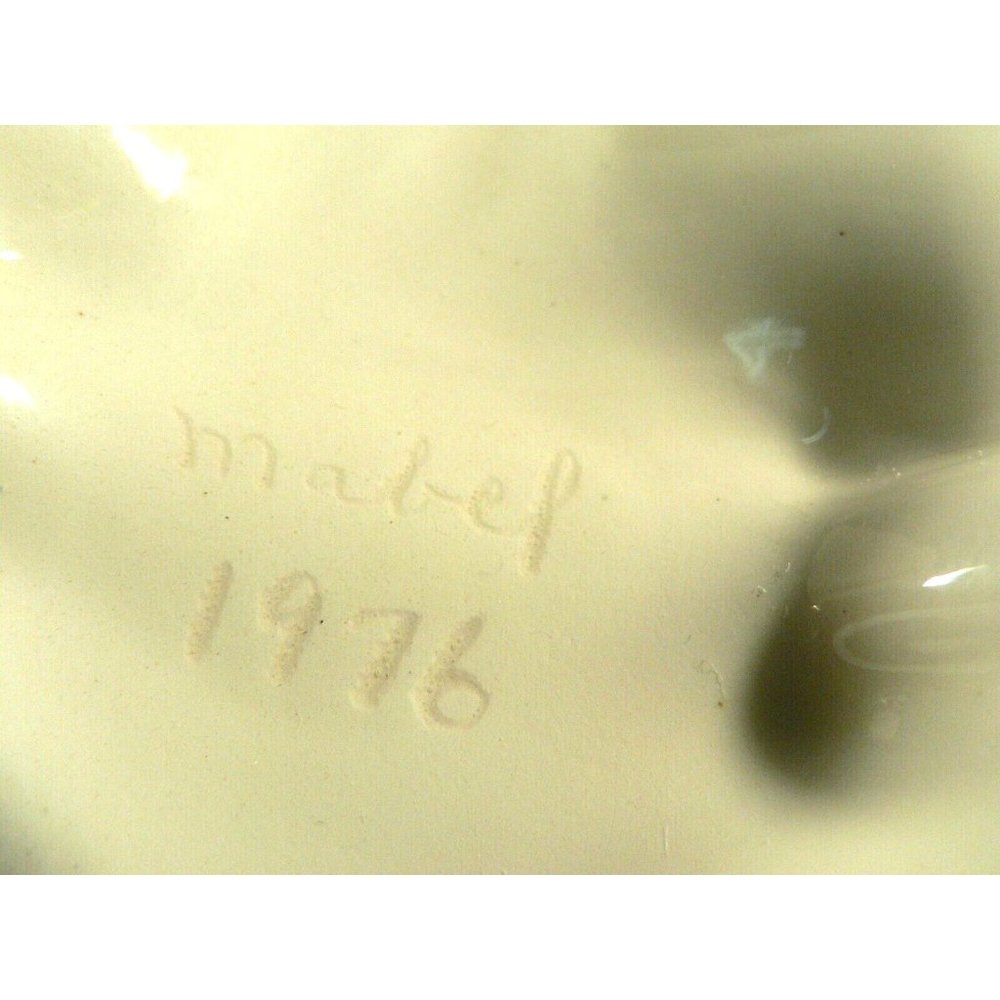 Porcelain candy nut dish Mabel 1976 handle double divisions bottom signed - Picture 9 of 11